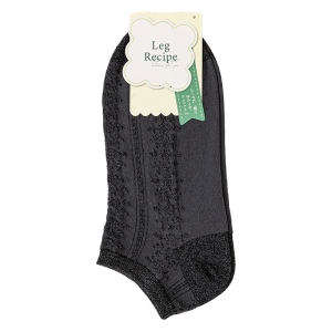 レディース LegRecipe スニーカー丈ソックス ラメ ブラック 23-25cm