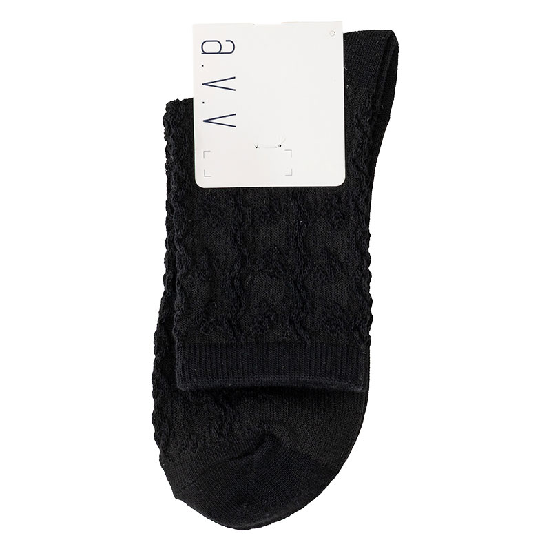 レディース a.v.v クルー丈ソックス 花柄 ブラック 23-25cm