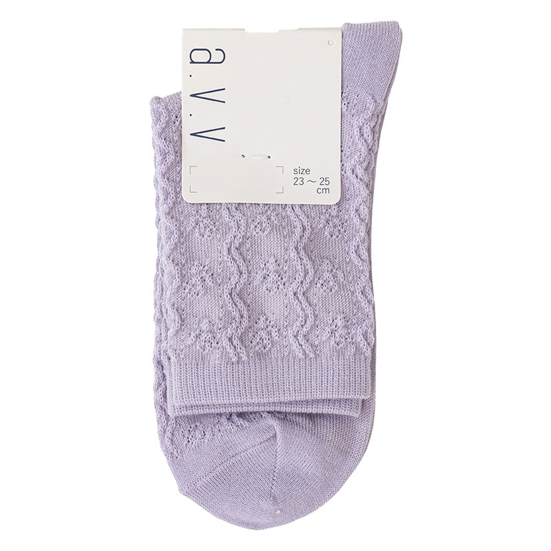 レディース a.v.v クルー丈ソックス 花柄 パープル 23-25cm