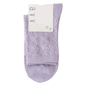 レディース a.v.v クルー丈ソックス 花柄 パープル 23-25cm