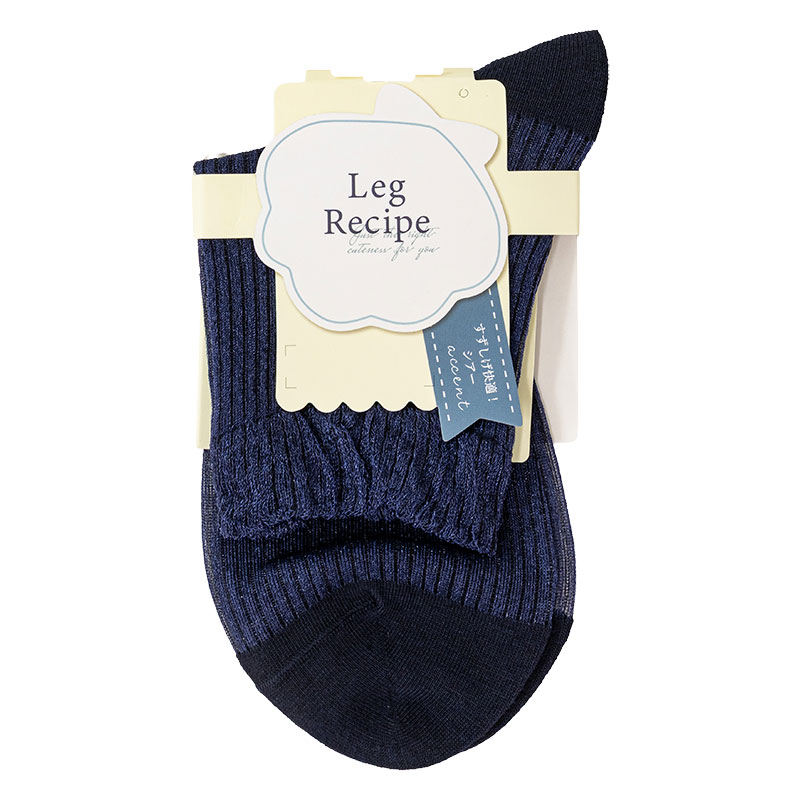 レディース LegRecipe クルー丈ソックス テグスリブ ネイビー 23-25cm