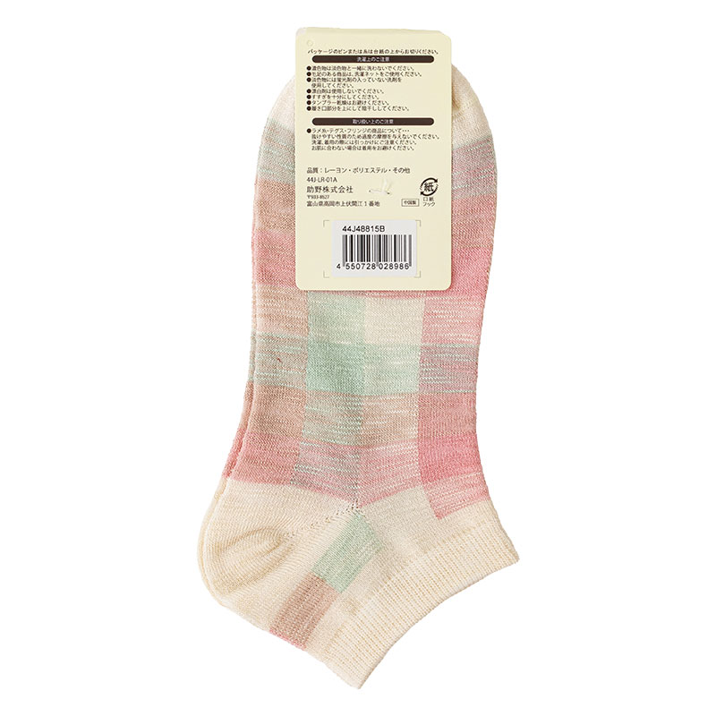 レディース LegRecipe スニーカー丈ソックス チェック ピンク 23-25cm