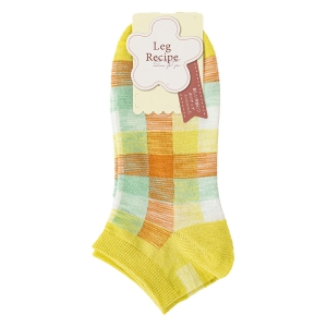 レディース LegRecipe スニーカー丈ソックス チェック イエロー 23-25cm