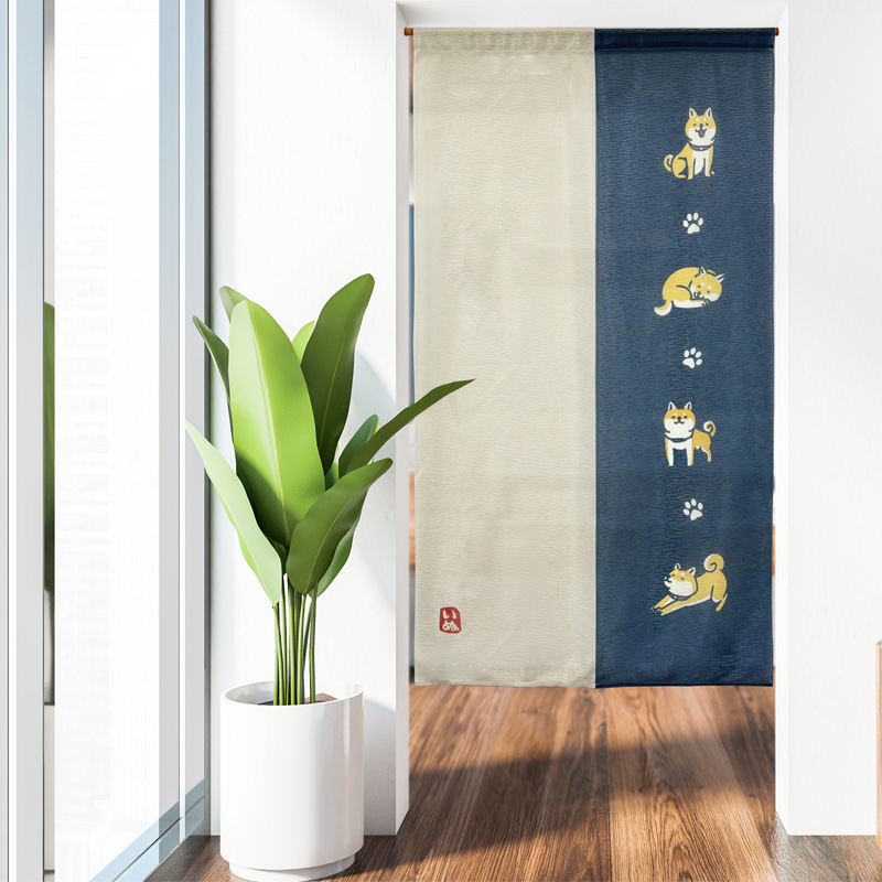 のれん 柴犬 ブルー 85×150cm