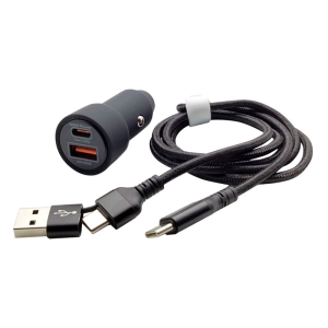 DC2ポート充電器 C＋A 編み込みCCケーブル付き＋USB-Aコネクタ付き X-333