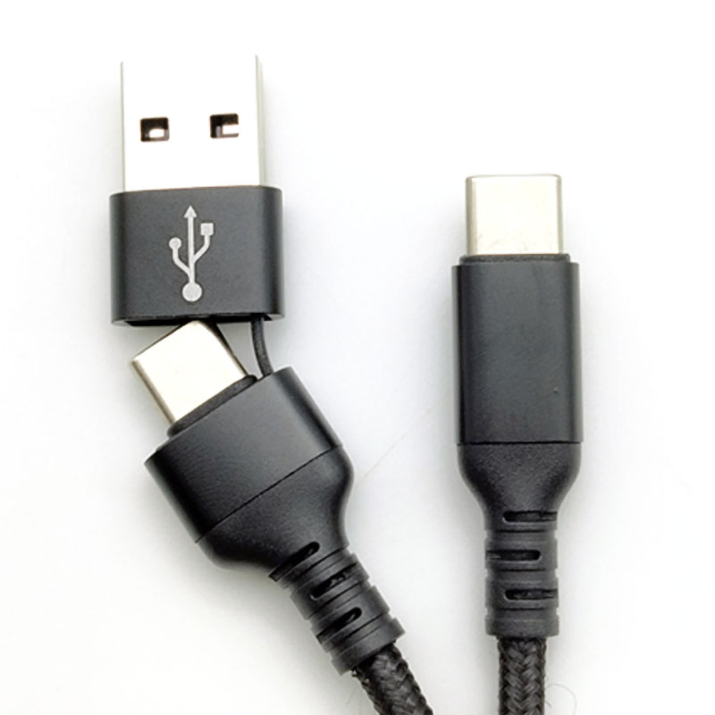 DC2ポート充電器 C＋A 編み込みCCケーブル付き＋USB-Aコネクタ付き X-333