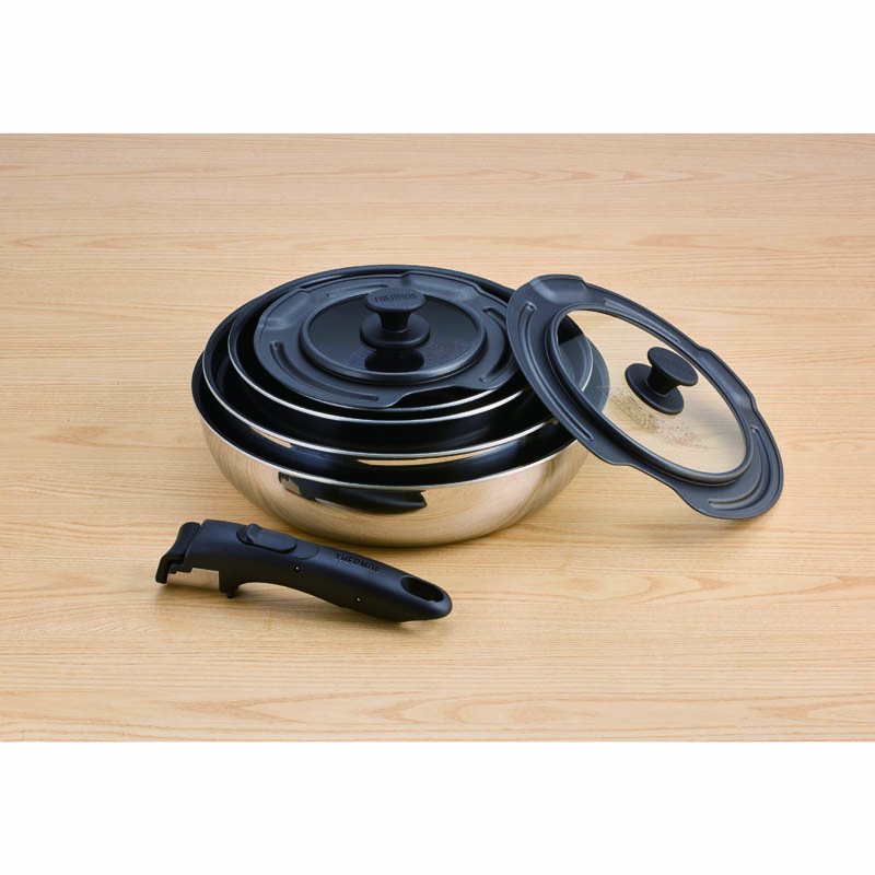 【お取り寄せ商品】取っ手のとれるフライパン8点セット ステンレス ガス火・IH対応