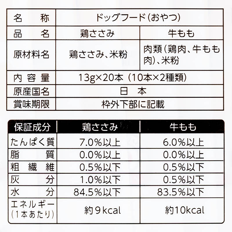 全犬種用鶏ささみ&牛ももピューレ 13g×20本