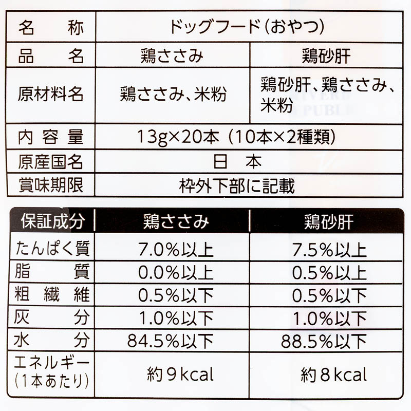 全犬種用鶏ささみ&鶏砂肝ピューレ 13g×20本
