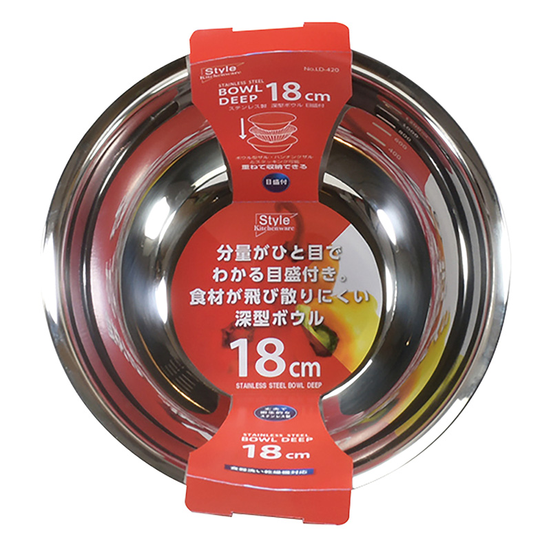 ステンレス製 深型ボウル 18cm 目盛り付き(LD-420)