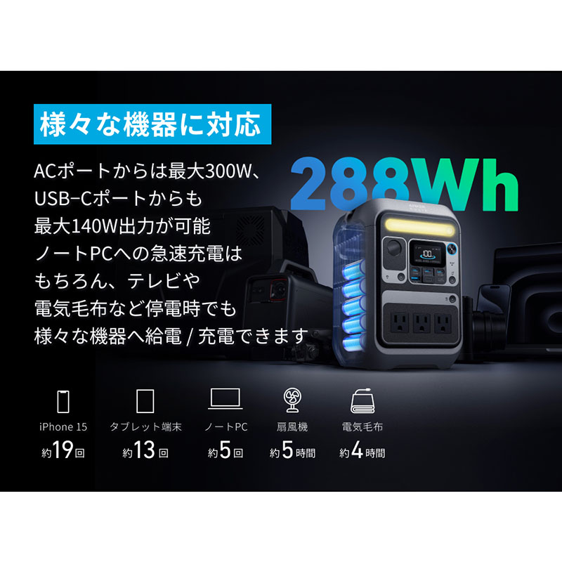 ●ポータブル電源 Solix C300 288Wh A1722511