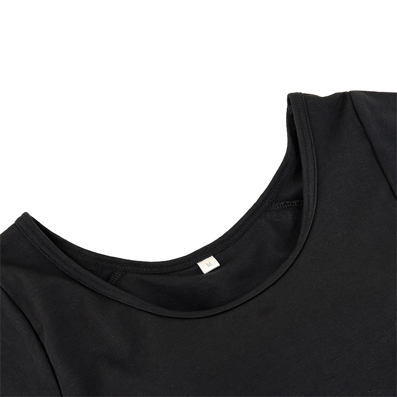 綿混 カップ付き ストレッチフレンチ袖インナー ブラック M
