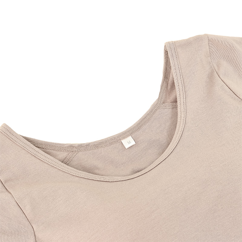 綿混 カップ付き ストレッチフレンチ袖インナー モカ M