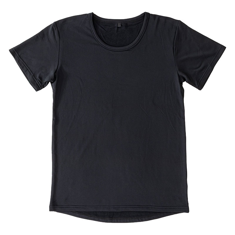 メンズ 裏起毛インナー 半袖 丸首 ブラック