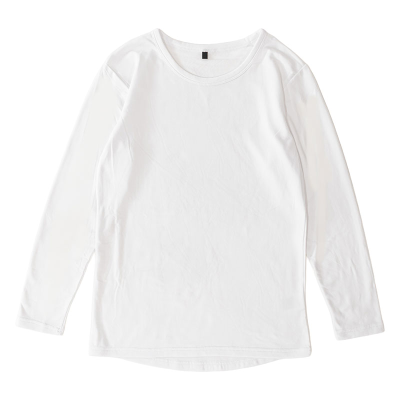 メンズ 裏起毛インナー 9分袖 丸首 ホワイト