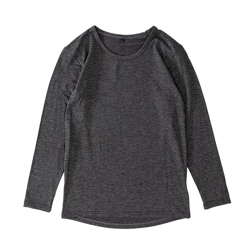 メンズ 裏起毛インナー 9分袖 丸首 杢チャコール