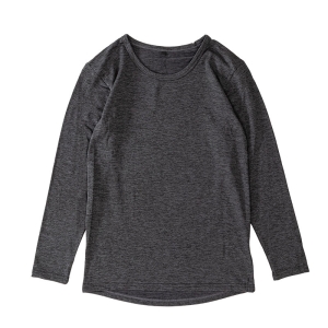 メンズ 裏起毛インナー 9分袖 丸首 杢チャコール