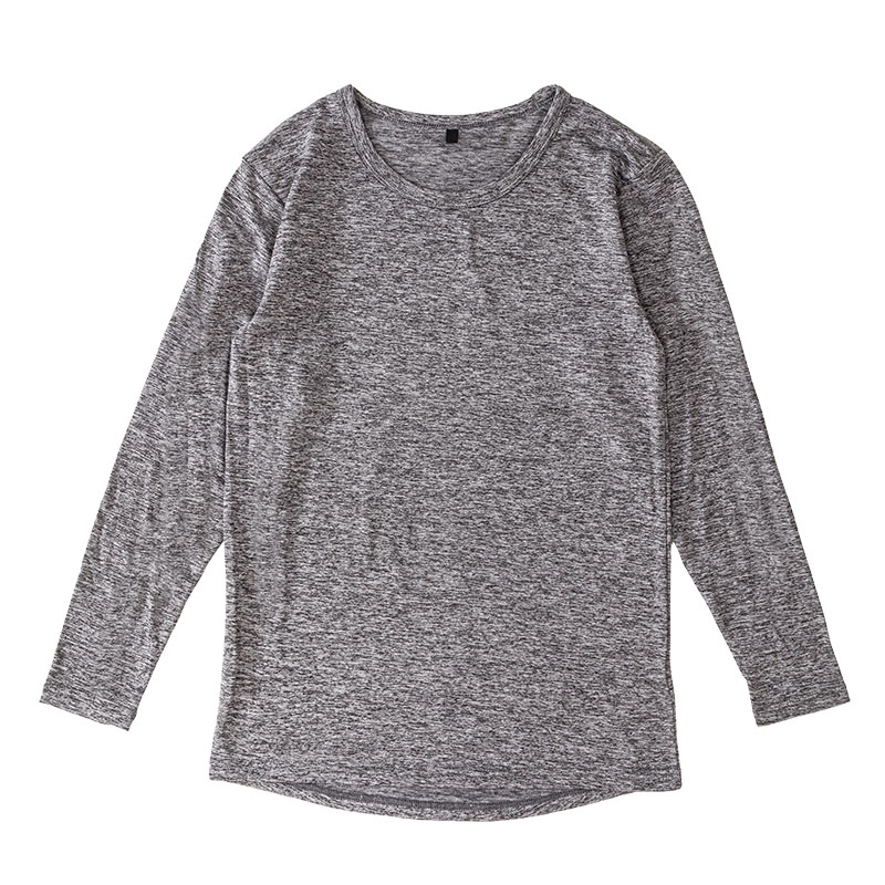 メンズ 裏起毛インナー 9分袖 丸首 杢グレー