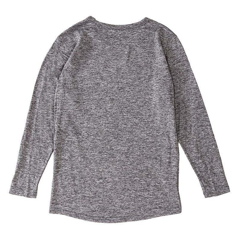 メンズ 裏起毛インナー 9分袖 丸首 杢グレー