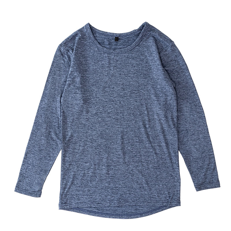 メンズ 裏起毛インナー 9分袖 丸首 杢ネイビー