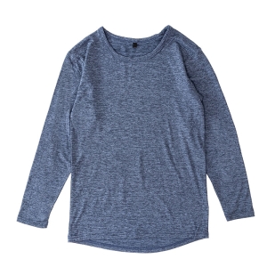 メンズ 裏起毛インナー 9分袖 丸首 杢ネイビー