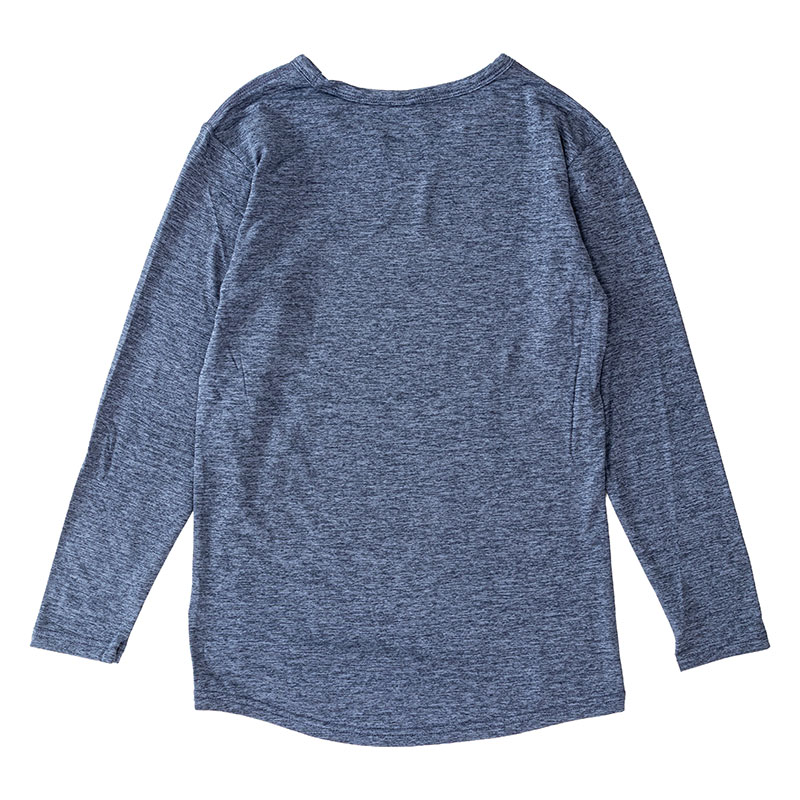 メンズ 裏起毛インナー 9分袖 丸首 杢ネイビー