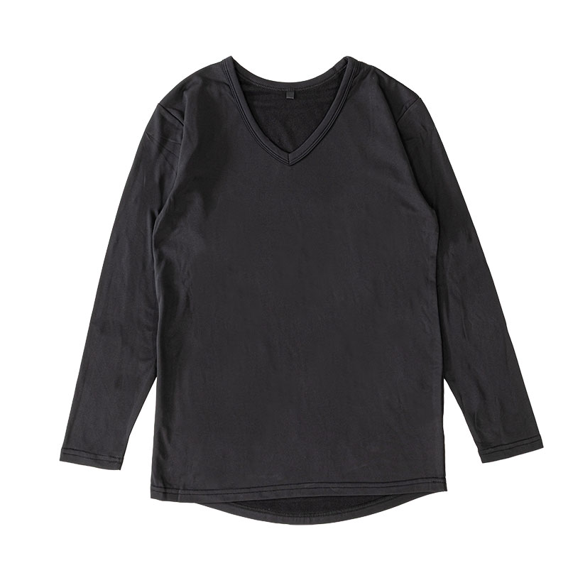 メンズ 裏起毛インナー 9分袖 V首 ブラック