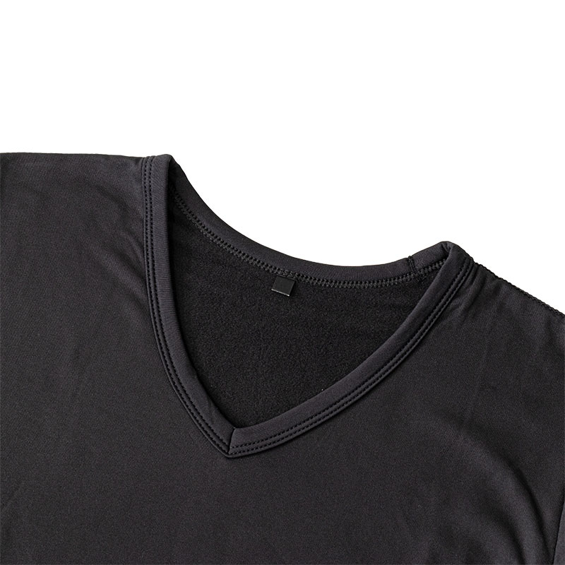 メンズ 裏起毛インナー 9分袖 V首 ブラック