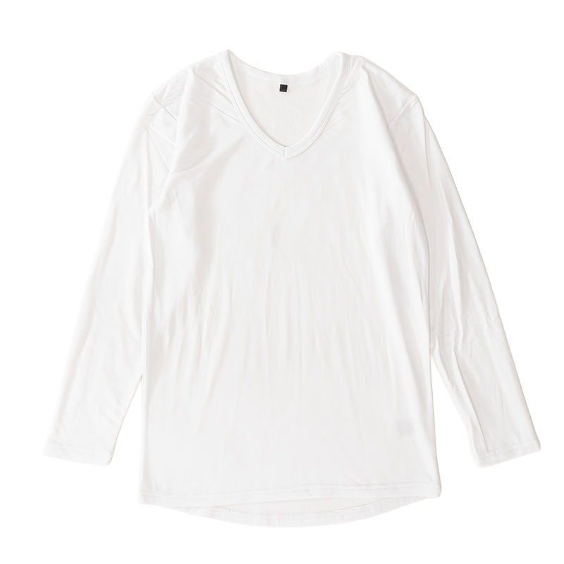 メンズ 裏起毛インナー 9分袖 V首 ホワイト