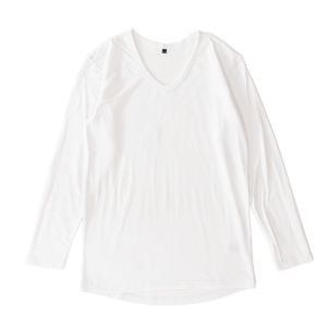 メンズ 裏起毛インナー 9分袖 V首 ホワイト