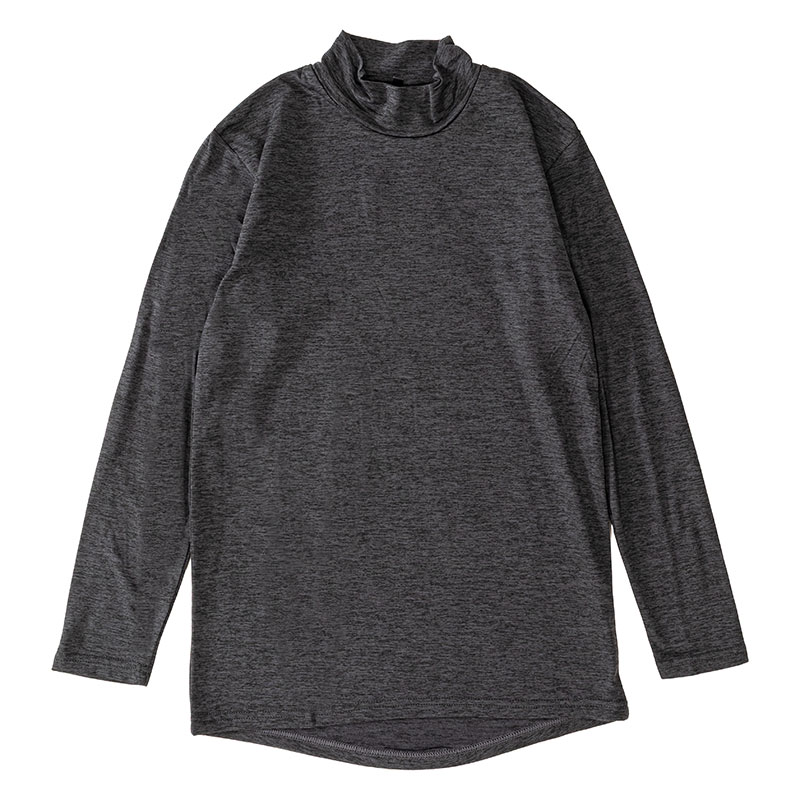 メンズ 裏起毛インナー 9分袖 ハイネック 杢チャコール
