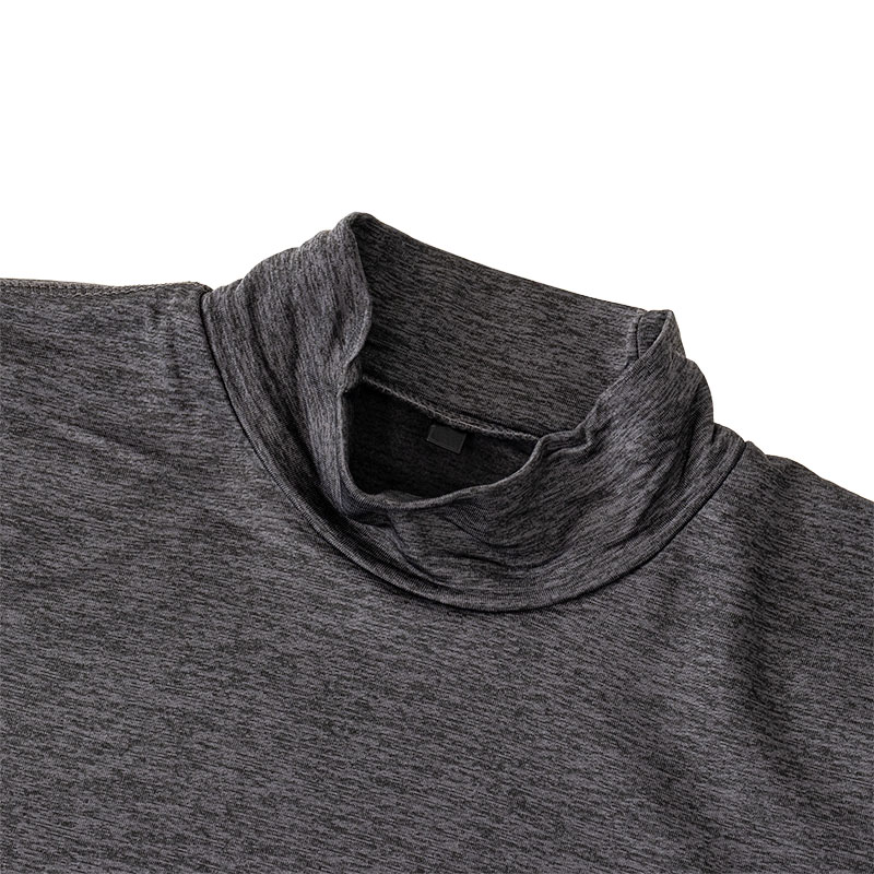 メンズ 裏起毛インナー 9分袖 ハイネック 杢チャコール