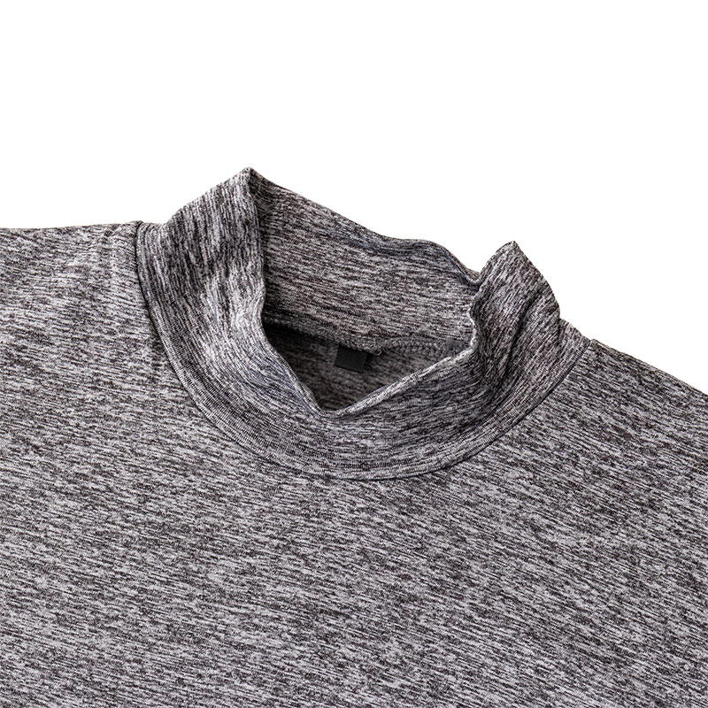 メンズ 裏起毛インナー 9分袖 ハイネック 杢グレー