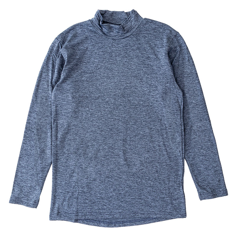 メンズ 裏起毛インナー 9分袖 ハイネック 杢ネイビー
