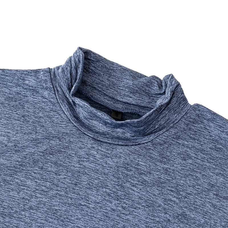 メンズ 裏起毛インナー 9分袖 ハイネック 杢ネイビー
