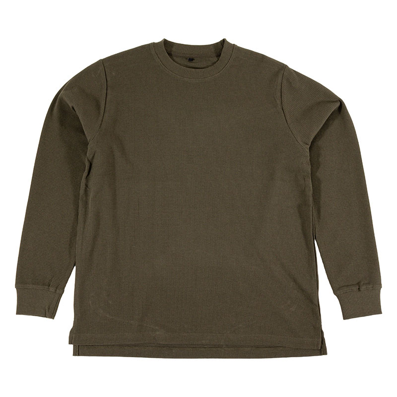 メンズ ワッフルTシャツ 長袖 カーキ
