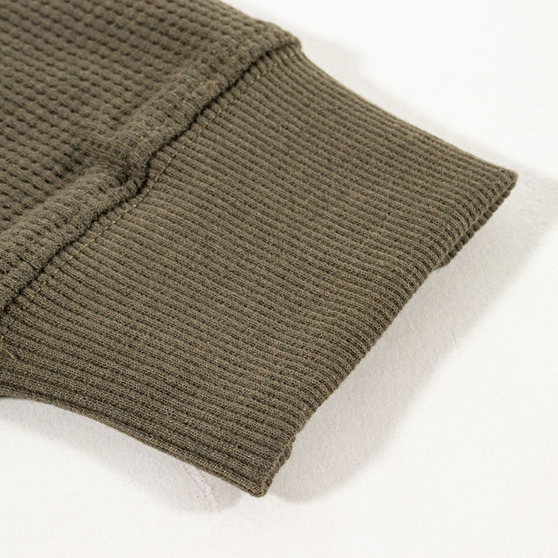 メンズ ワッフルTシャツ 長袖 カーキ