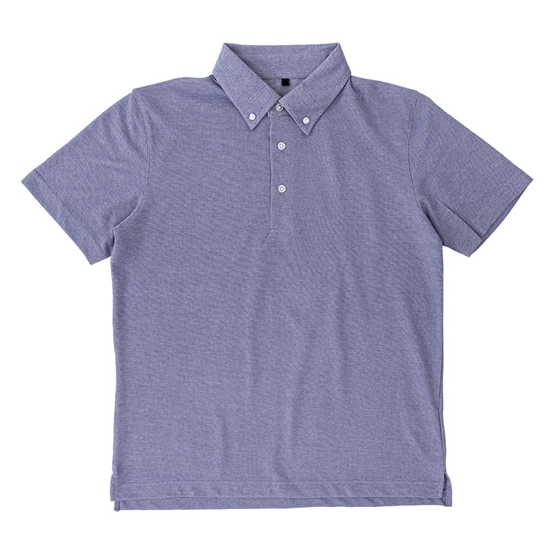 メンズ DRYポロシャツ 半袖 ボタンダウン 杢ブルー
