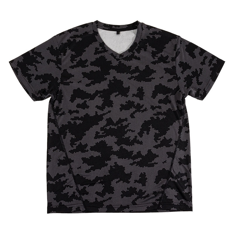 メンズ DRY メッシュTシャツ V首 ブラック迷彩
