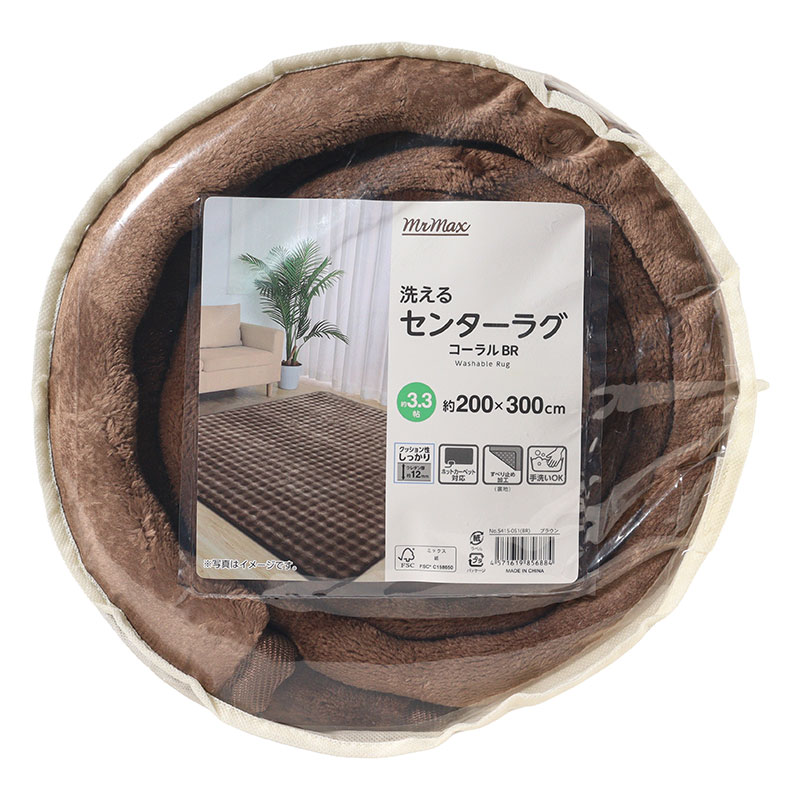 洗える センターラグ コーラル 約3.3帖(200×300cm)ブラウン