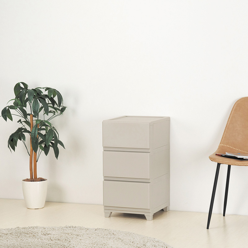 ほこりが入りにくいチェスト 3段 グレージュ