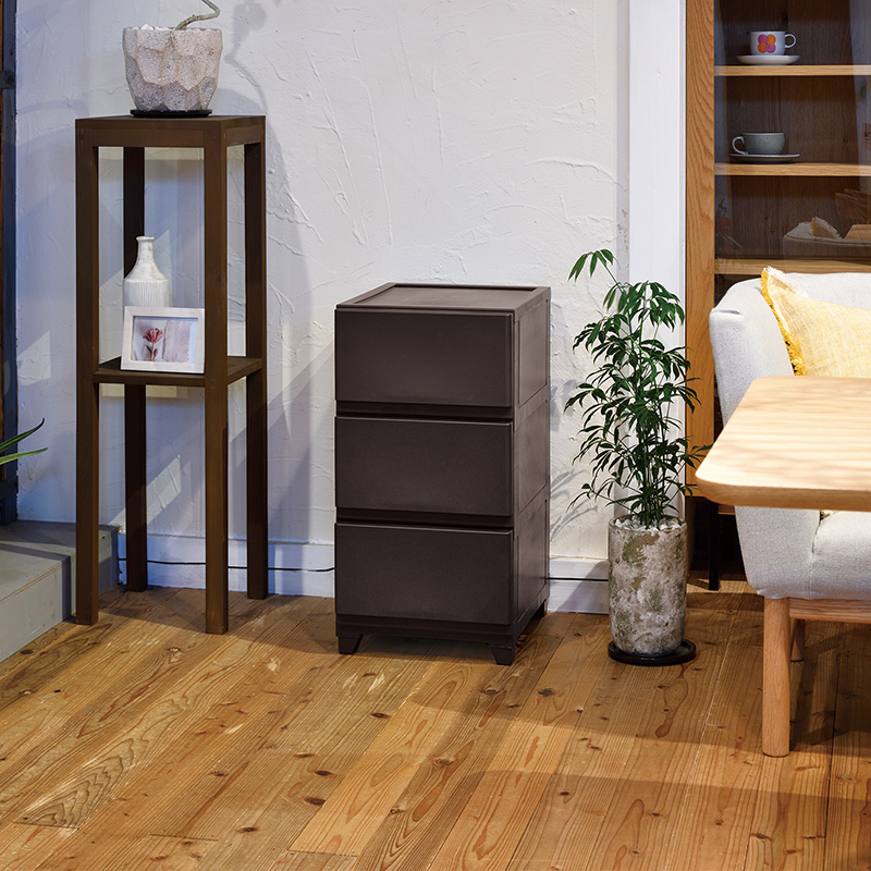 ほこりが入りにくいチェスト 3段 ブラウン