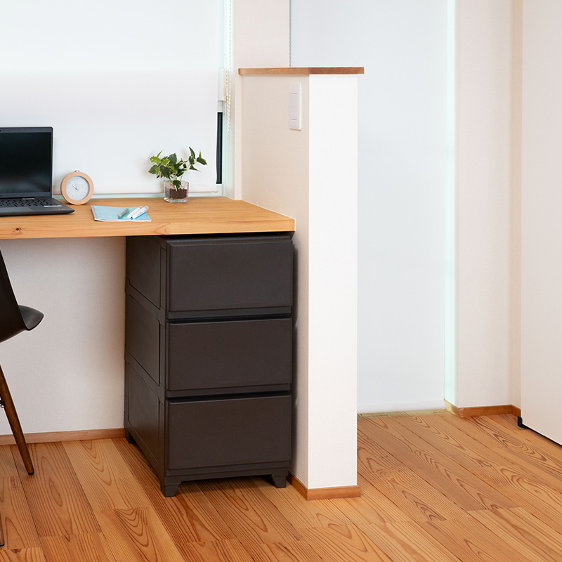 ほこりが入りにくいチェスト 3段 ブラウン