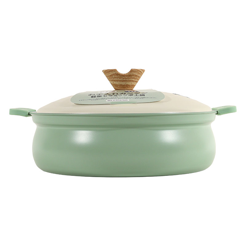 【お取り寄せ商品】お手入れカンタン 軽量セラミック卓上鍋 27cm(5～6人用)ガス火・IH対応 グリーン