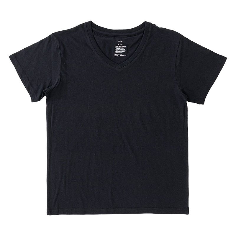 メンズ 綿100% インナー 半袖 V首 ブラック