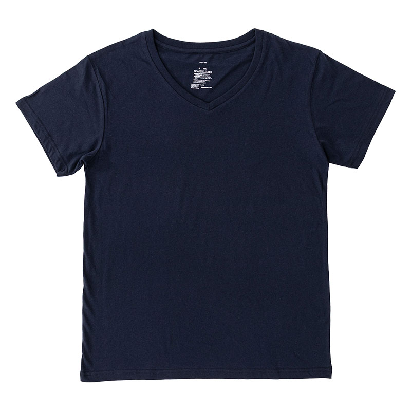 メンズ 綿100% インナー 半袖 V首 ネイビー