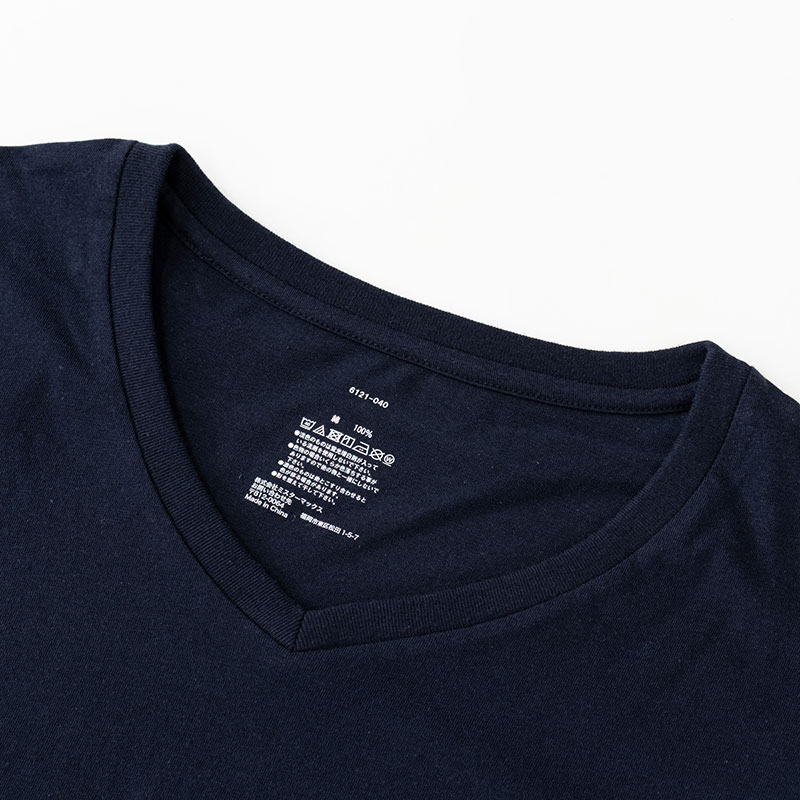 メンズ 綿100% インナー 半袖 V首 ネイビー