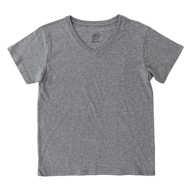 メンズ 綿100% インナー 半袖 V首 杢グレー