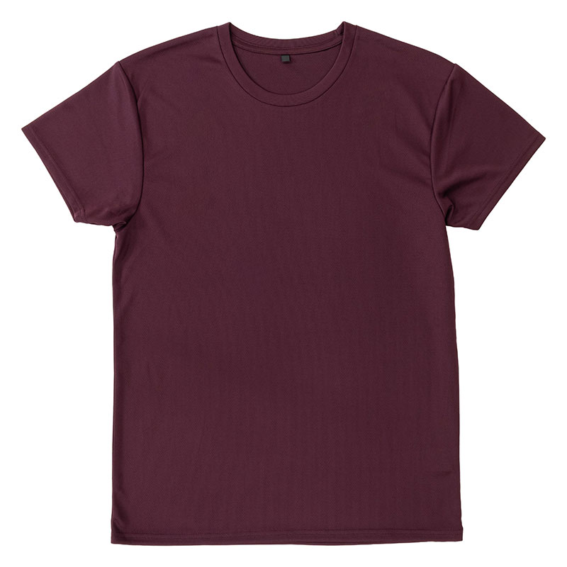 メンズ 涼感インナー 半袖 丸首 バーガンディー