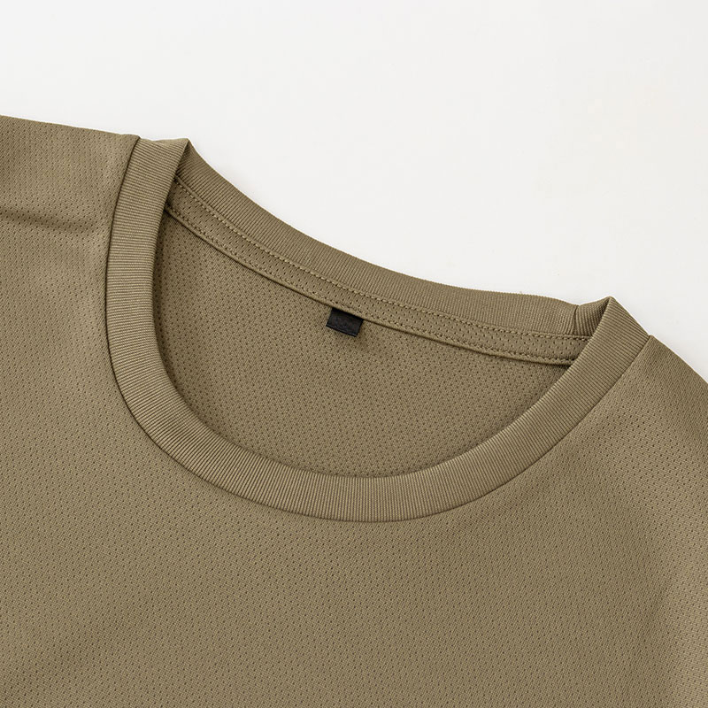 メンズ 涼感インナー 半袖 丸首 カーキ